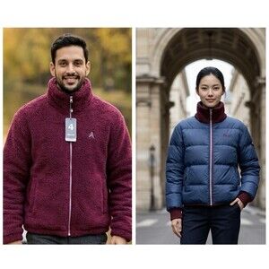 NWT Four Laps Unisex Reversible Red Blue Sherpa/White Quilted Polar Down Jacket